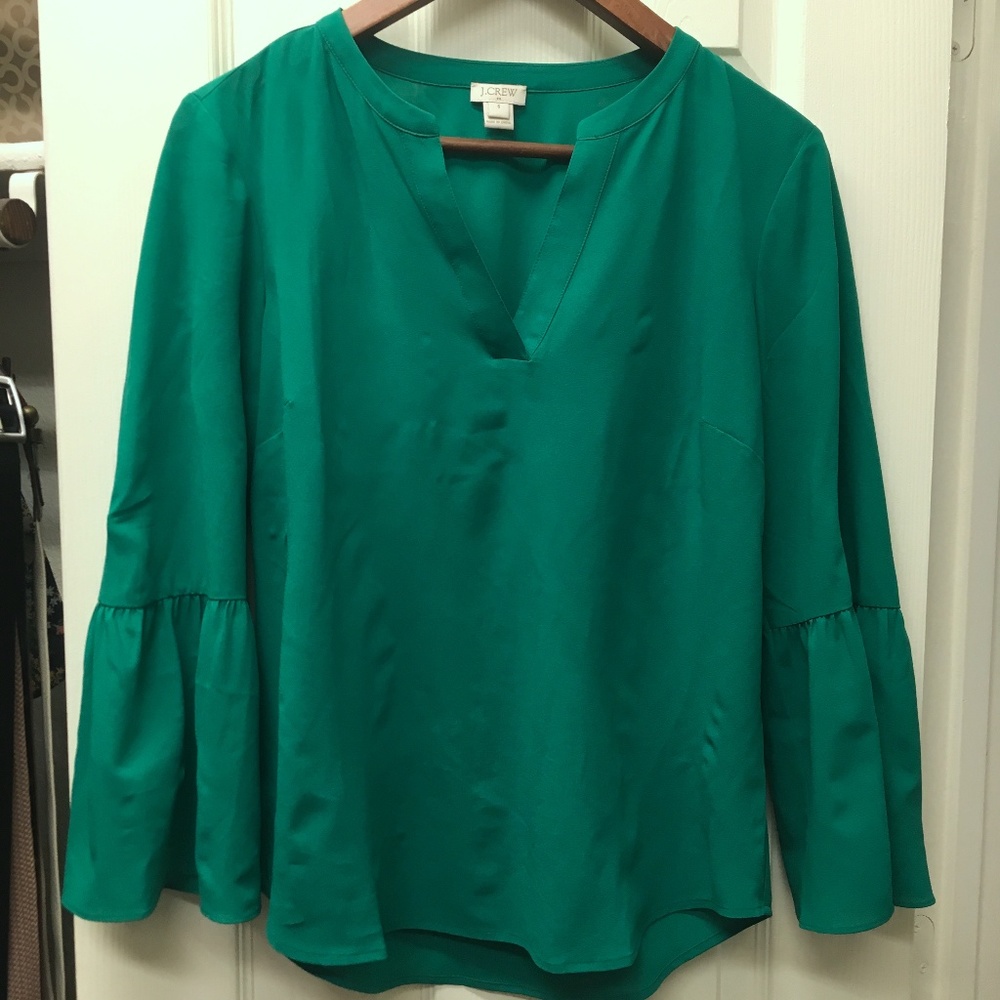 J. Crew Green Bell-sleeve Top